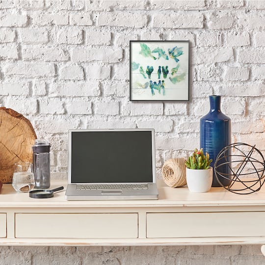 Stupell Industries Birds on Clothes Line Swirling Blue Green Pattern,12" x 12"